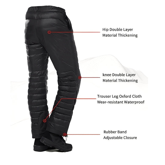 Goose Down Insulated Trousers with Adjustable Waist and Zippers