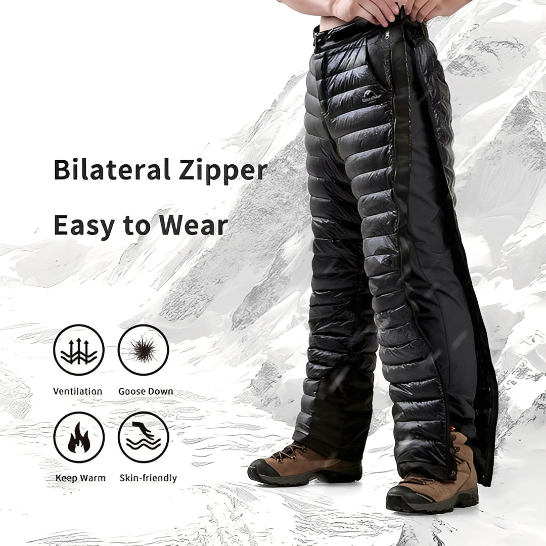Goose Down Insulated Trousers with Adjustable Waist and Zippers