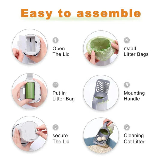 Cat Litter Scoop with Integrated Waste Container and Sifter