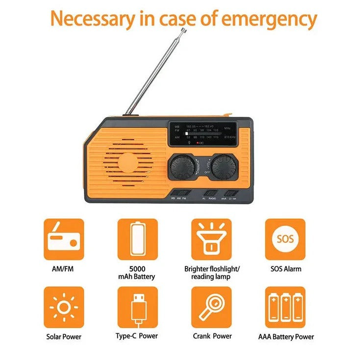 Solar and Hand Crank Radio with 5000mAh Battery Power Bank