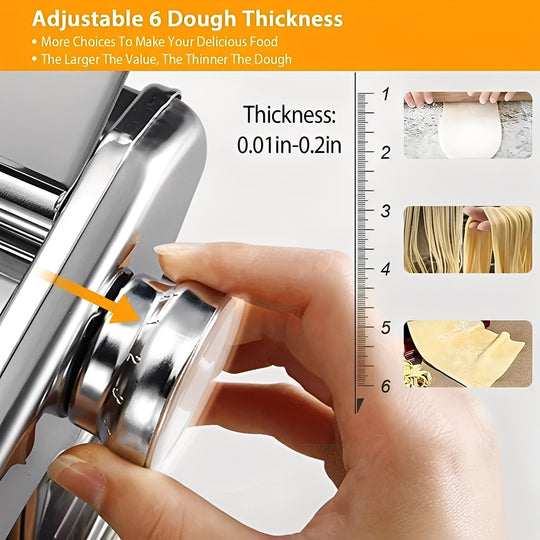 Stainless Steel Pasta Maker with Adjustable Thickness Settings