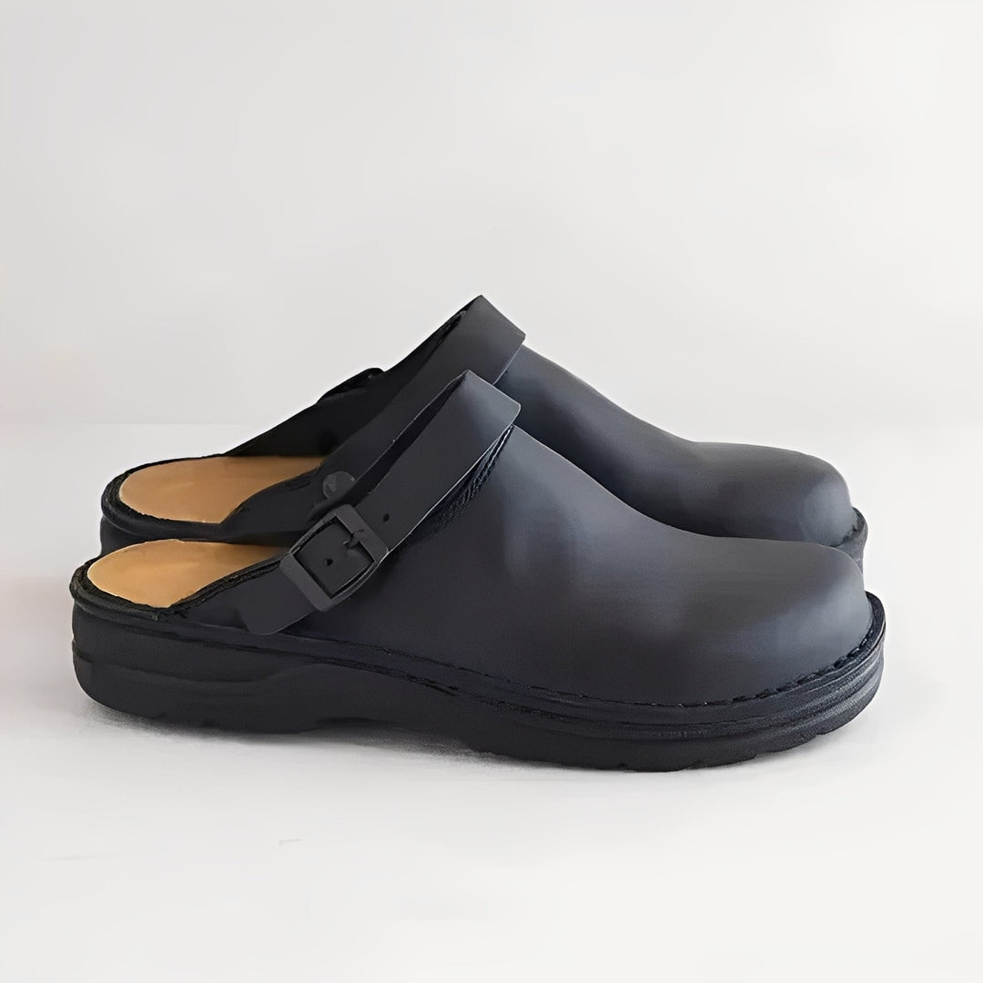 Men's Leather Slippers with Supportive Insole