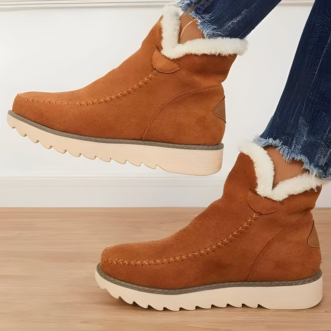 Fur Lined Ankle Boots with Slip-On Design
