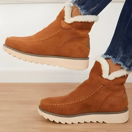 Fur Lined Ankle Boots with Slip-On Design
