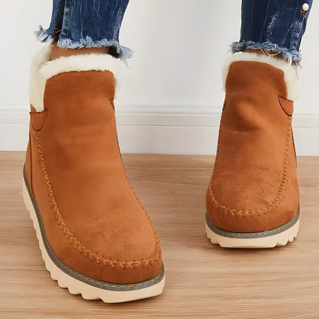 Fur Lined Ankle Boots with Slip-On Design