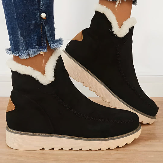 Fur Lined Ankle Boots with Slip-On Design