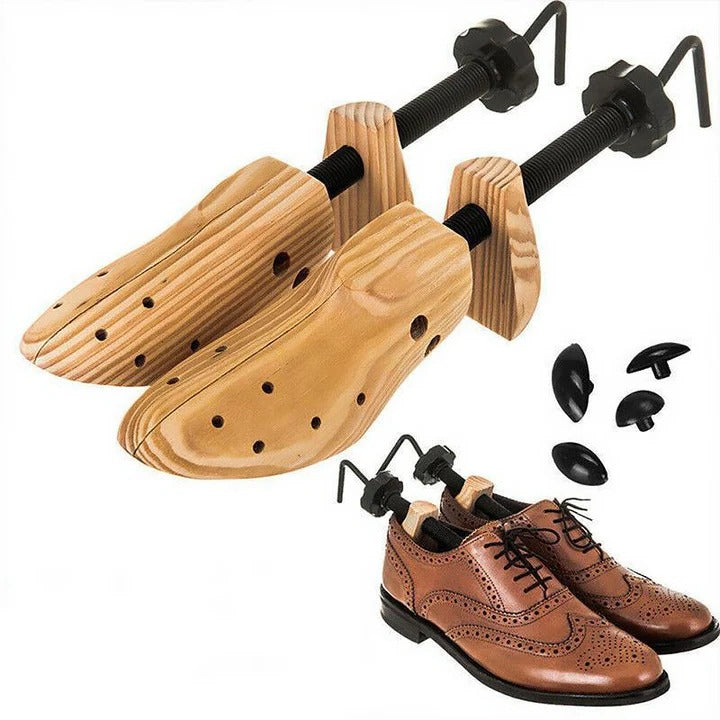 Wooden Shoe Trees with Adjustable Fit for Shoe Shape Support