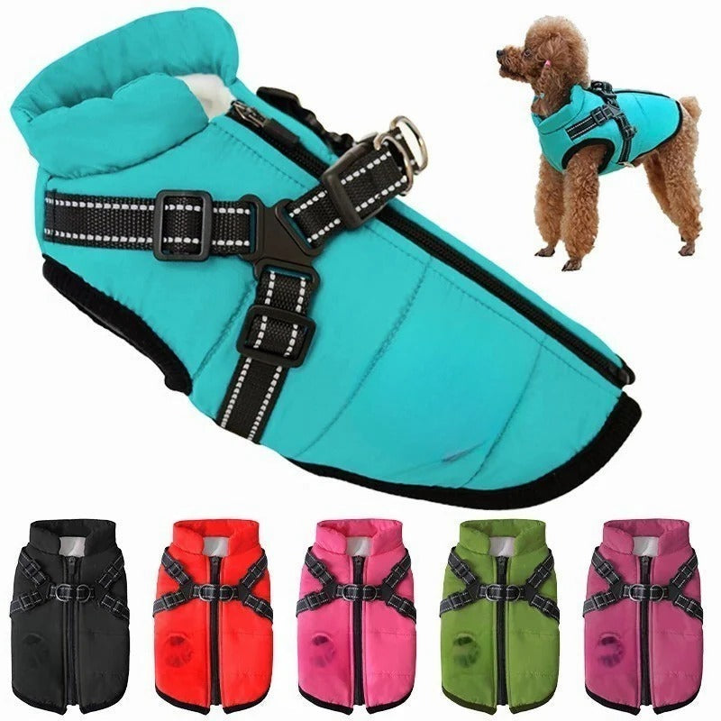 Insulated Dog Coat with Built-In Harness for Cold Weather