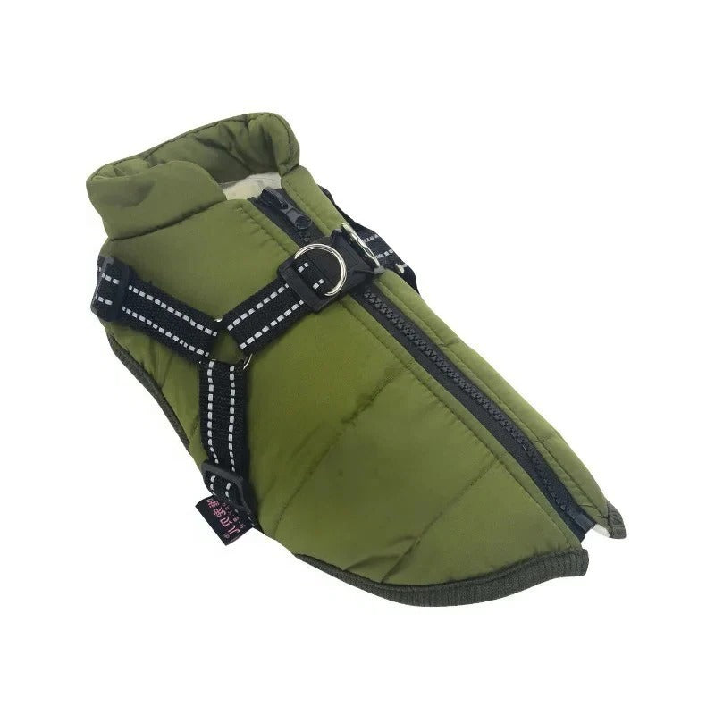 Insulated Dog Coat with Built-In Harness for Cold Weather