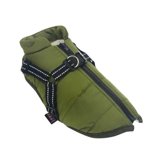 Insulated Dog Coat with Built-In Harness for Cold Weather