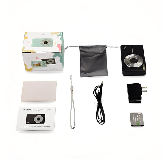 Portable Retro Inspired Digital Camera with Built-In Screen