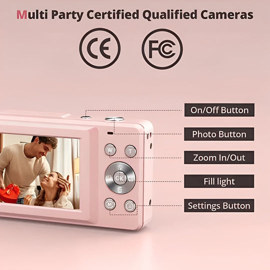Portable Retro Inspired Digital Camera with Built-In Screen