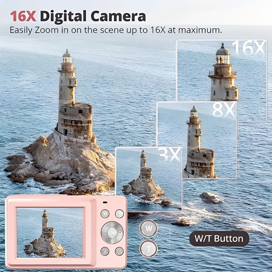 Portable Retro Inspired Digital Camera with Built-In Screen