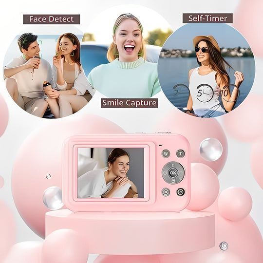 Portable Retro Inspired Digital Camera with Built-In Screen