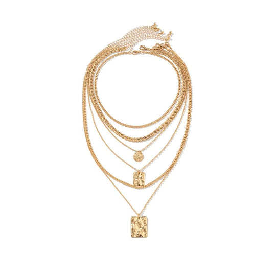 Layered Choker Necklace Set, 6 Piece with Vintage Coin and Tag