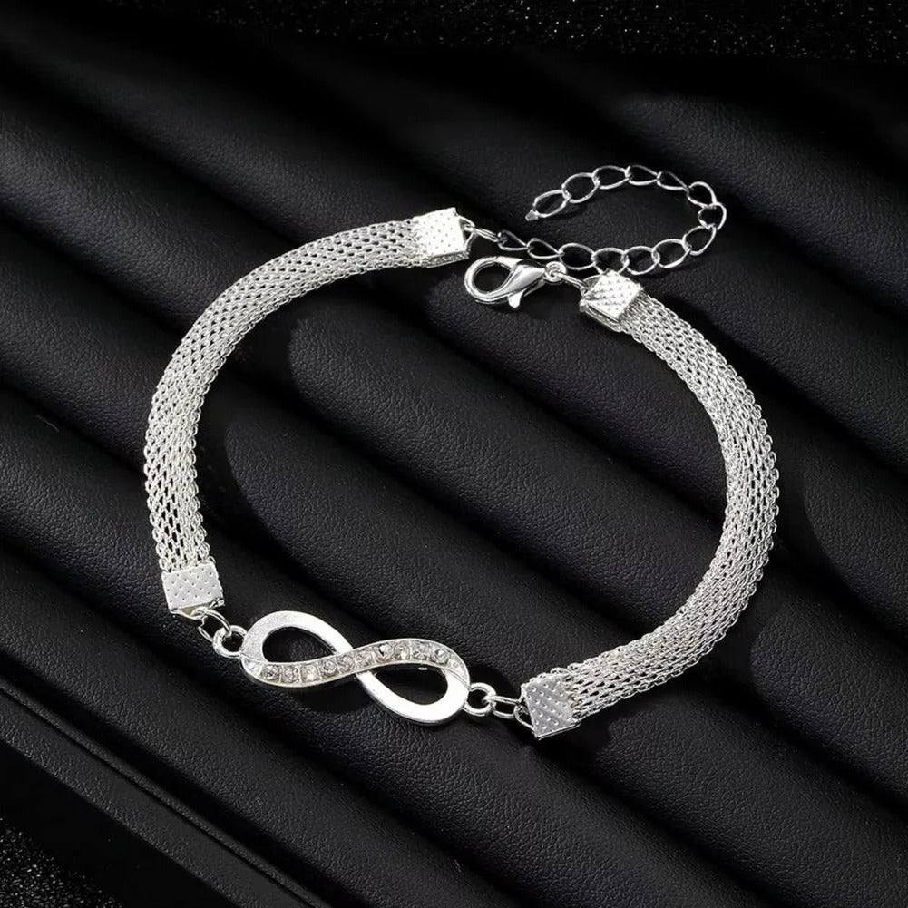 Rhinestone Bracelet Set, 3 Pieces Heart and Infinity Charms for Women