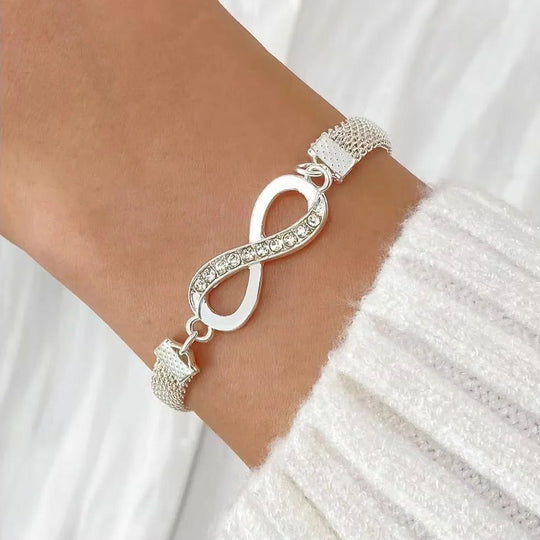 Rhinestone Bracelet Set, 3 Pieces Heart and Infinity Charms for Women