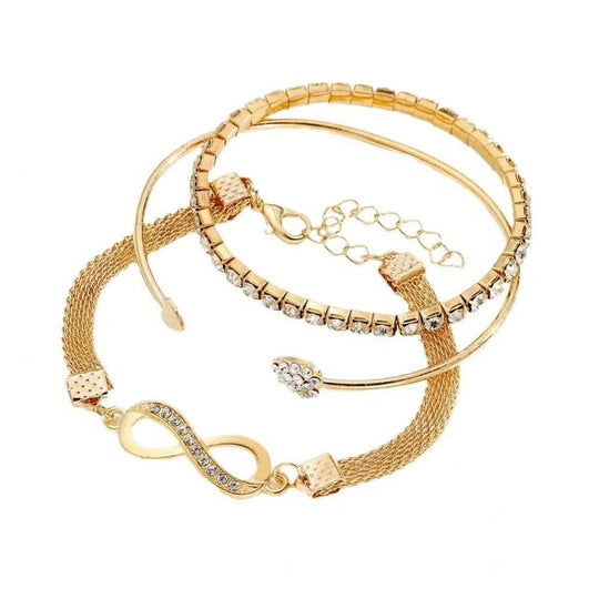 Rhinestone Bracelet Set, 3 Pieces Heart and Infinity Charms for Women