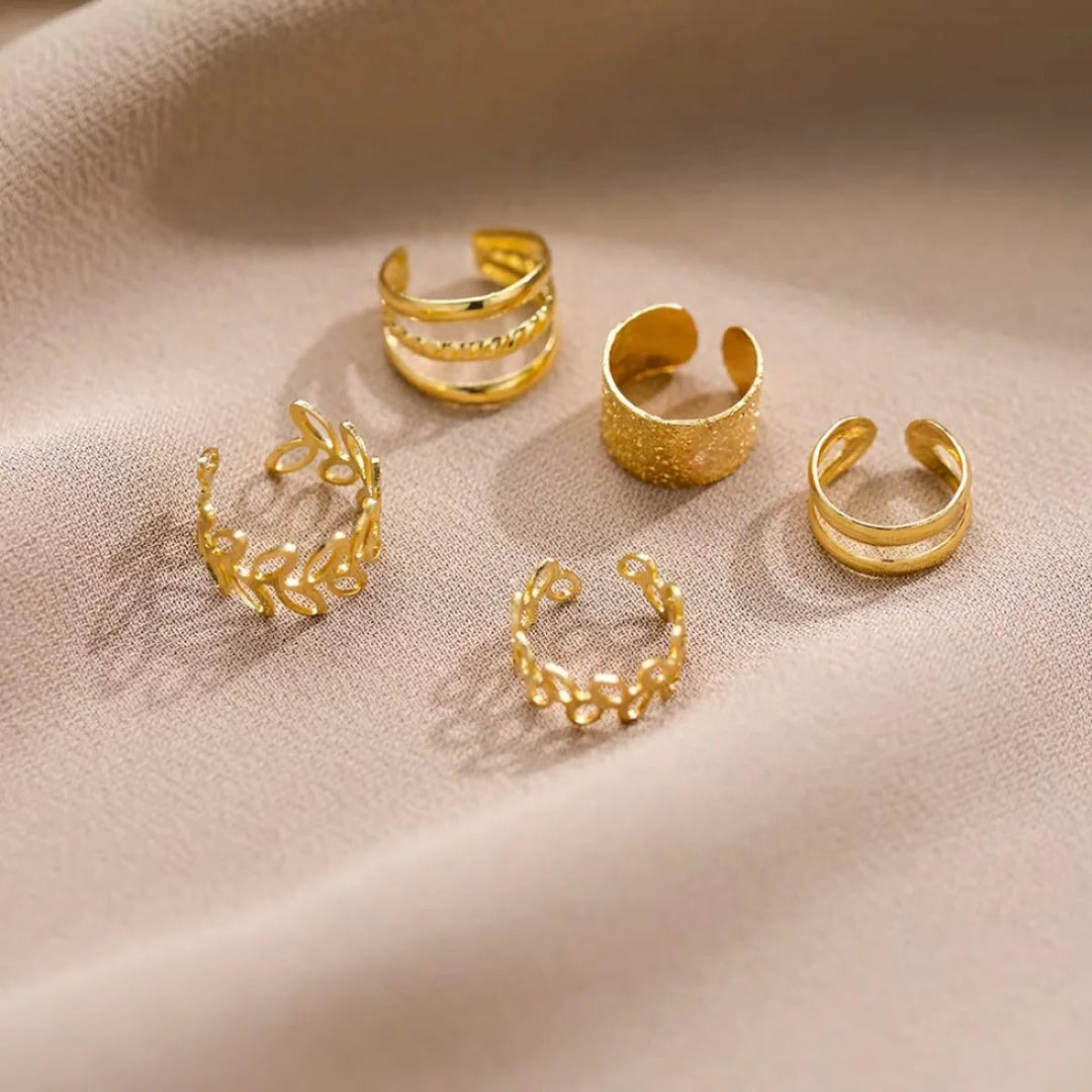 Clip-On Ear Cuff Set Gold Leaf Design for Women