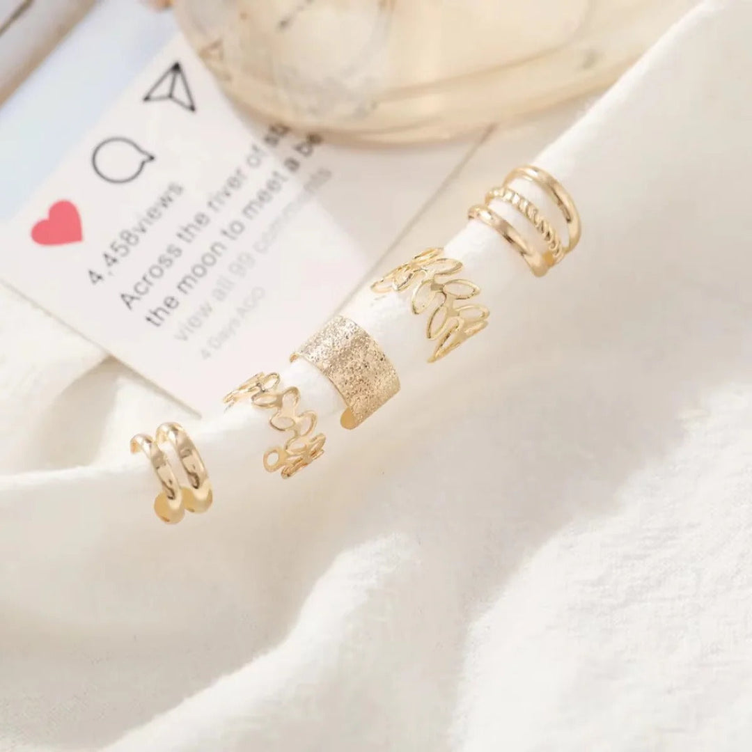 Clip-On Ear Cuff Set Gold Leaf Design for Women