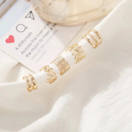 Clip-On Ear Cuff Set Gold Leaf Design for Women