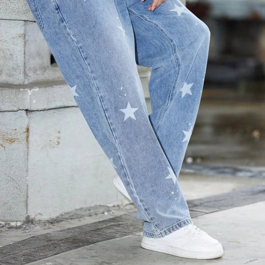 Men's Wide Leg Blue Denim Trousers Loose Fit and Casual Fashion