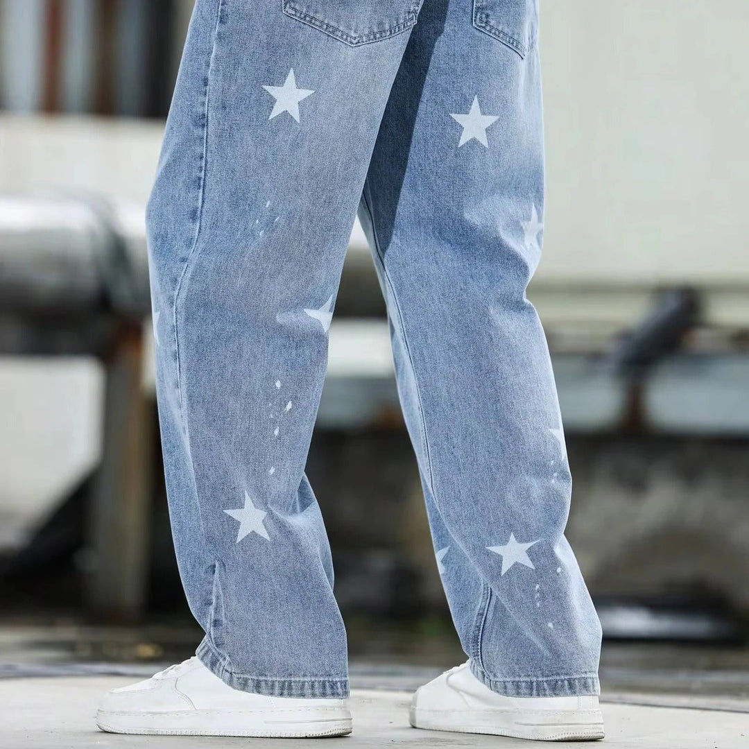 Men's Wide Leg Blue Denim Trousers Loose Fit and Casual Fashion