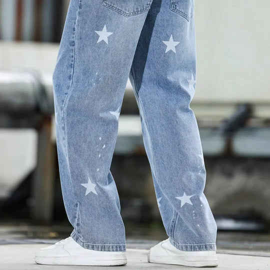 Men's Wide Leg Blue Denim Trousers Loose Fit and Casual Fashion