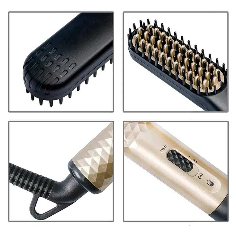 Portable Mini Beard Straightening Brush with Ceramic Heating Technology