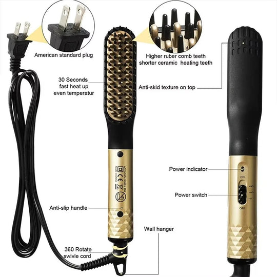 Portable Mini Beard Straightening Brush with Ceramic Heating Technology
