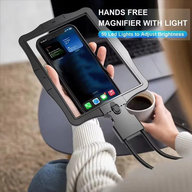 Adjustable Hands-Free Magnifying Glass with LED Lighting and 5X Zoom
