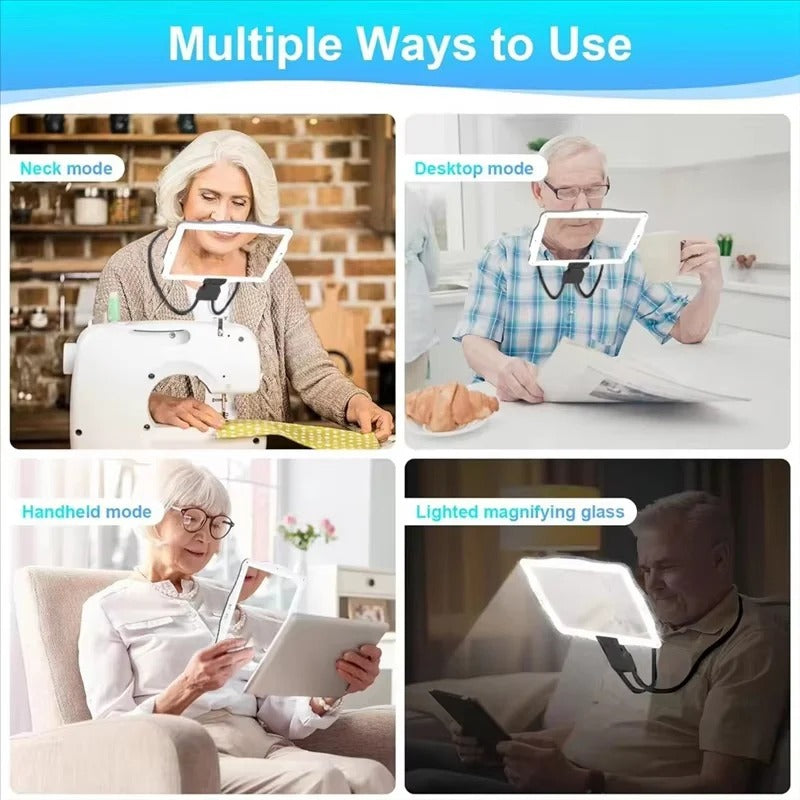 Adjustable Hands-Free Magnifying Glass with LED Lighting and 5X Zoom