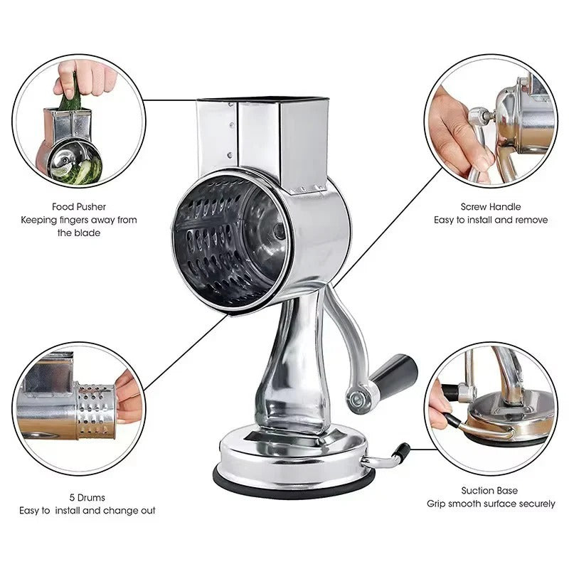 Rotary Food Grater with 5 Interchangeable Stainless Steel Blades