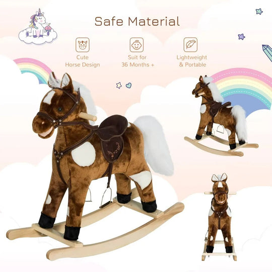 Plush Rocking Horse Ride-On Toy with Built-In Music