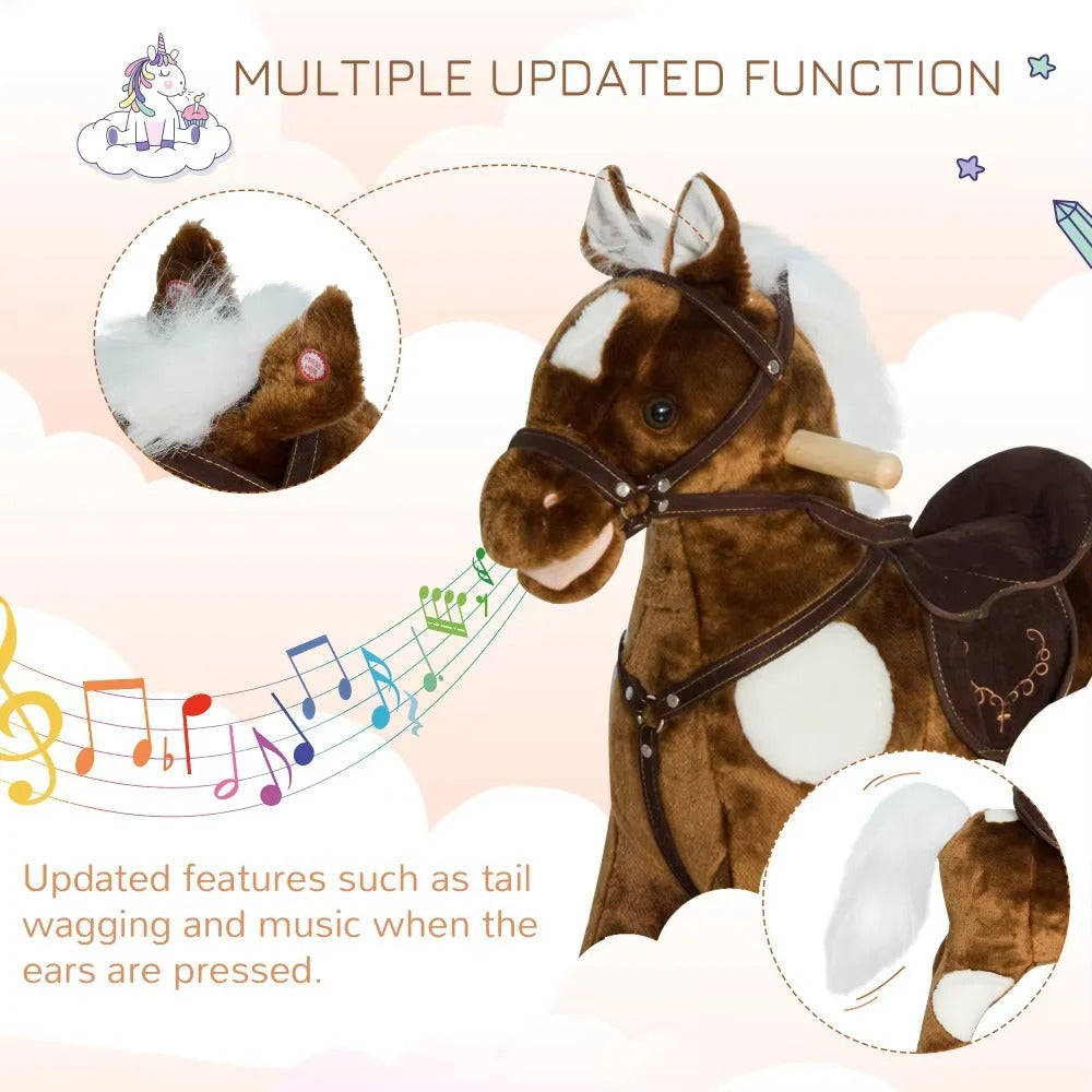 Plush Rocking Horse Ride-On Toy with Built-In Music