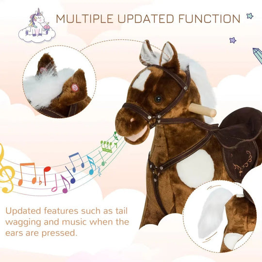 Plush Rocking Horse Ride-On Toy with Built-In Music