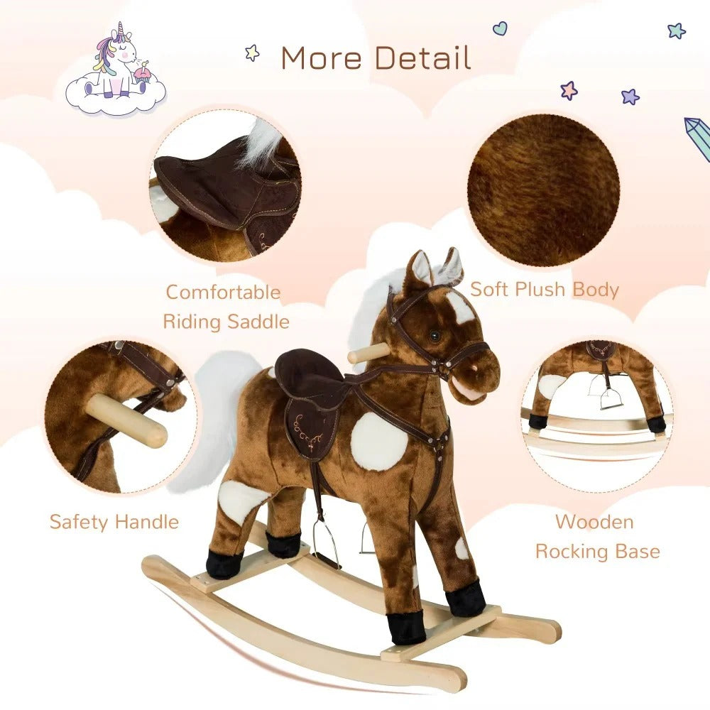 Plush Rocking Horse Ride-On Toy with Built-In Music