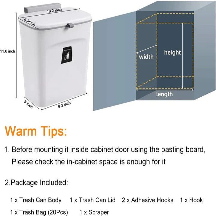 Plastic Kitchen Compost Bin with Over Door and Adhesive Mounting