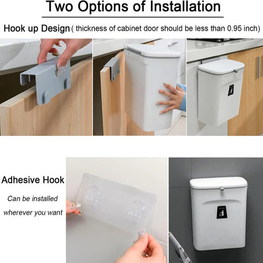 Plastic Kitchen Compost Bin with Over Door and Adhesive Mounting