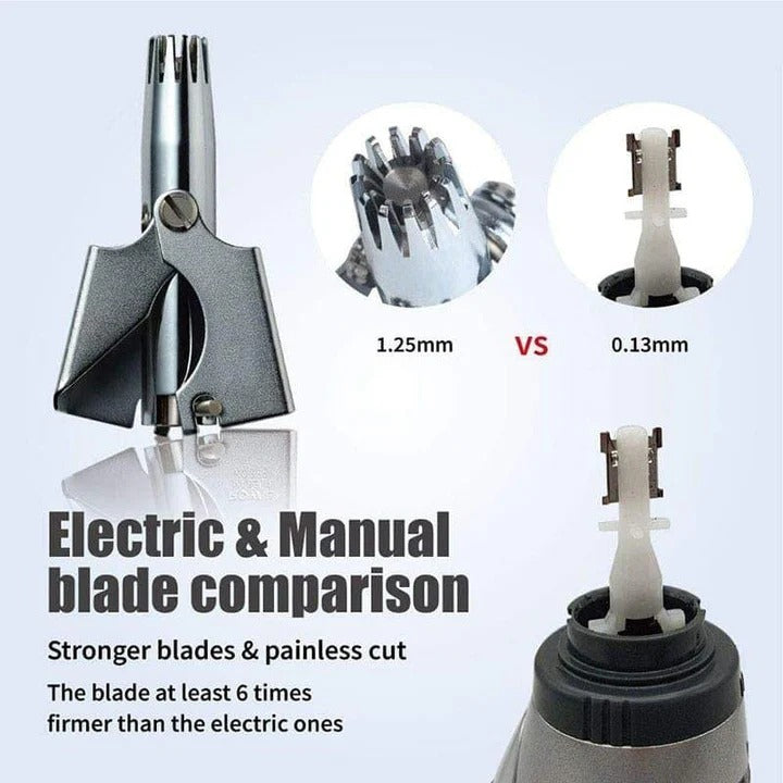 Manual Nose and Ear Hair Trimmer with Stainless Washable Head