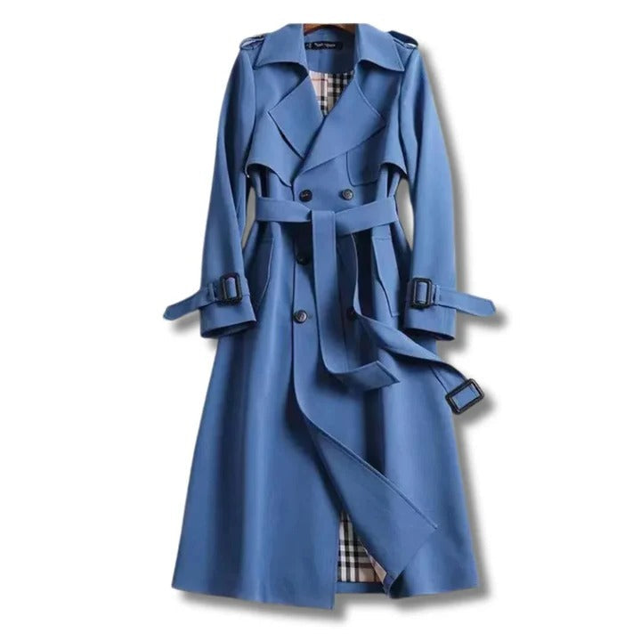 Trench Coat with Adjustable Waist Belt and Front Button Closure