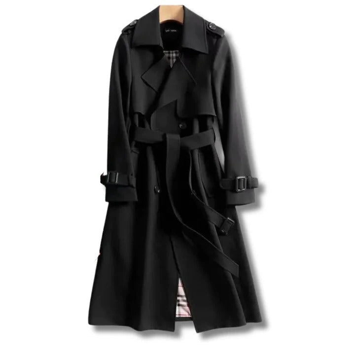 Trench Coat with Adjustable Waist Belt and Front Button Closure