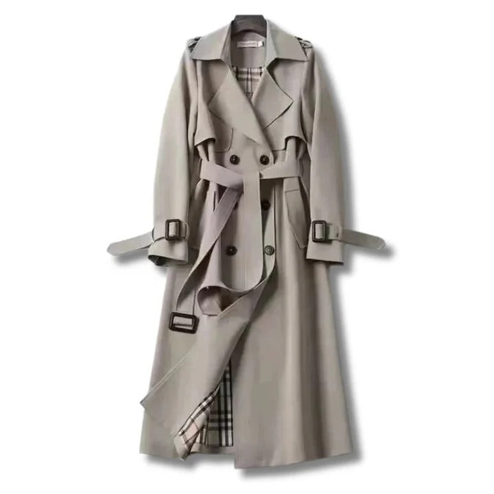 Trench Coat with Adjustable Waist Belt and Front Button Closure