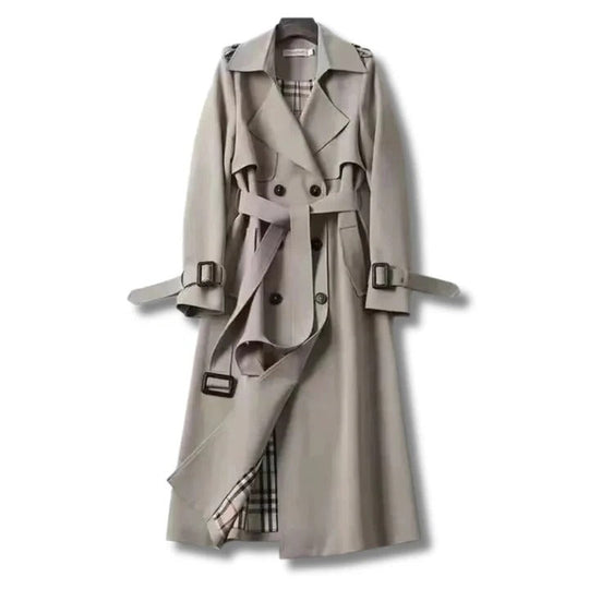 Trench Coat with Adjustable Waist Belt and Front Button Closure