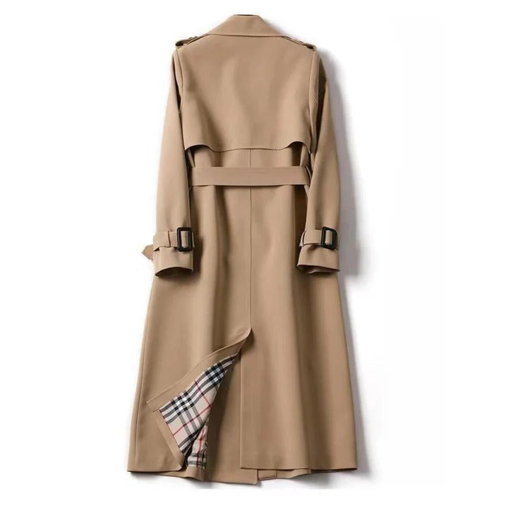 Trench Coat with Adjustable Waist Belt and Front Button Closure