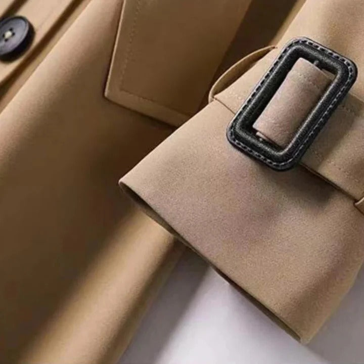 Trench Coat with Adjustable Waist Belt and Front Button Closure