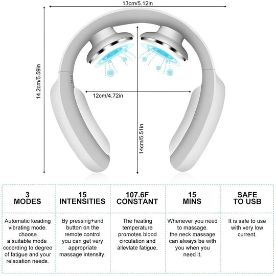 Rechargeable Neck Massager with Heat and Adjustable Pulse Modes