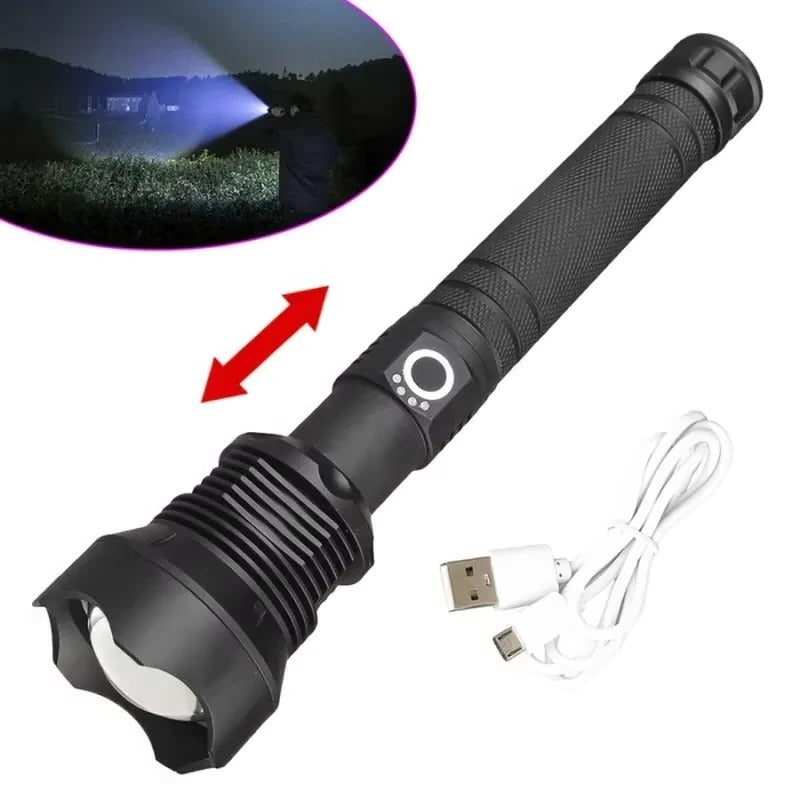 LED Flashlight with Adjustable Beam and USB Rechargeable Design