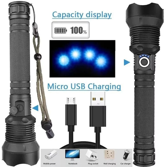 LED Flashlight with Adjustable Beam and USB Rechargeable Design