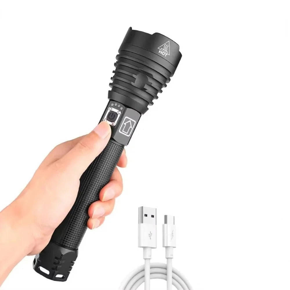 LED Flashlight with Adjustable Beam and USB Rechargeable Design